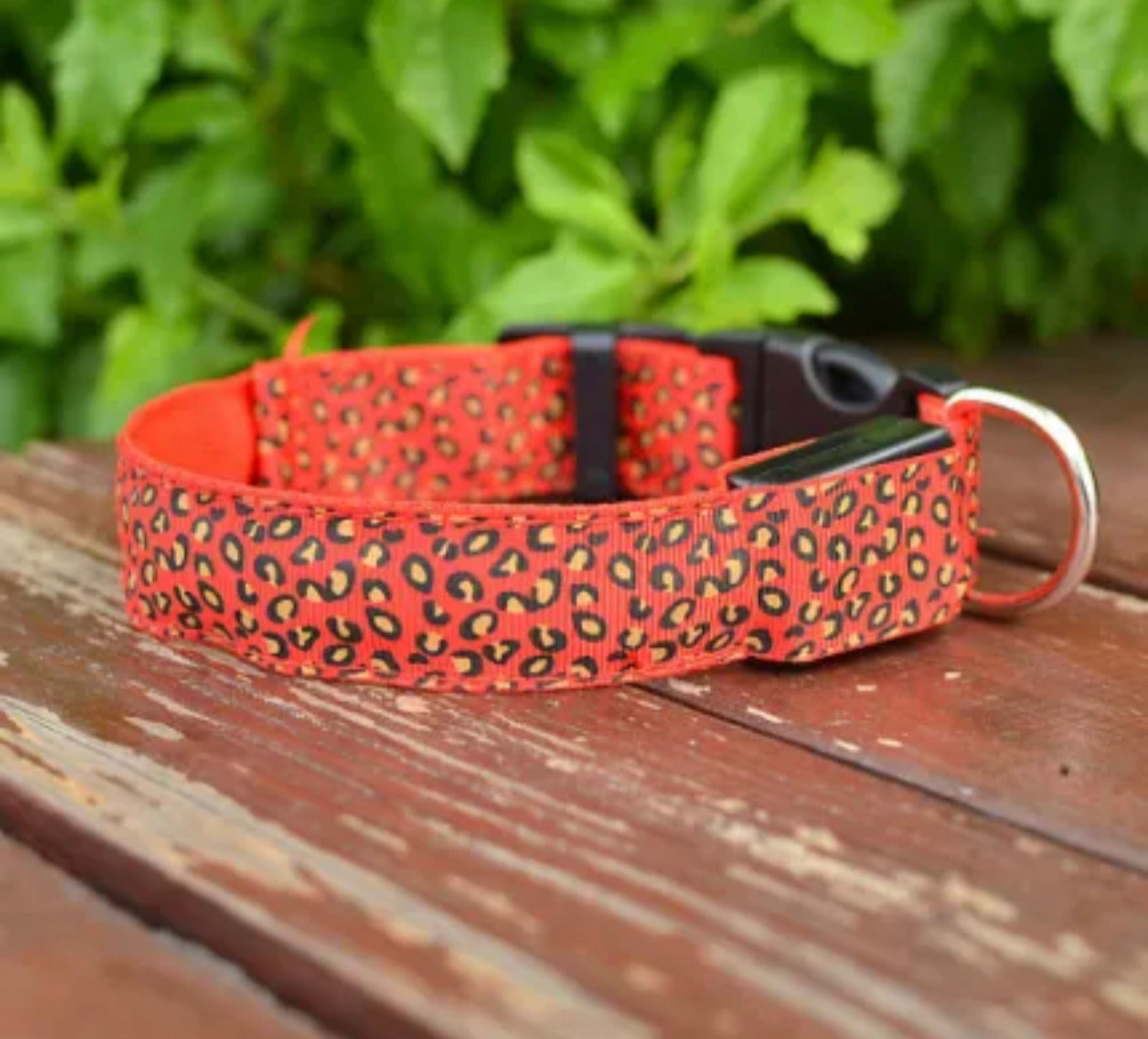 LED Dog Collar Safety Adjustable Nylon Leopard Pet Collar