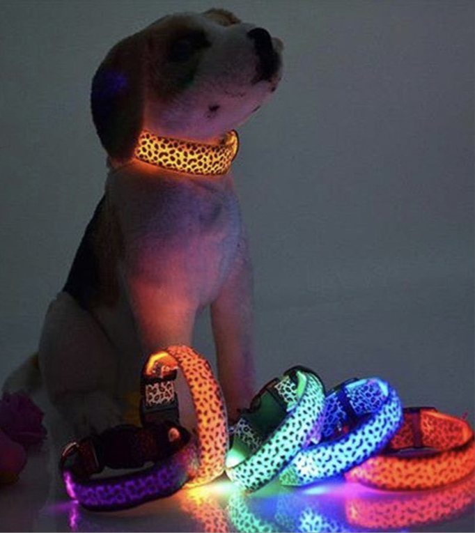 LED Dog Collar Safety Adjustable Nylon Leopard Pet Collar